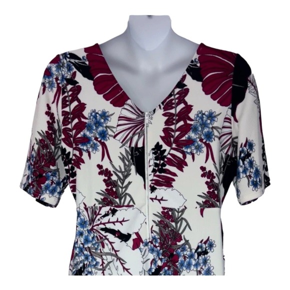 Monroe & Main Career Office Casual Brunch Red Black Blue White Floral Knit Dress - Picture 12 of 15